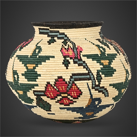 Reprosa Panama Chunga Basket — Emberá/Wounaan Floral, 6" Dia