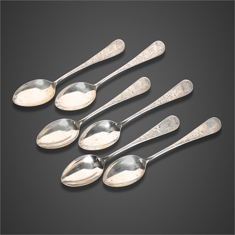 Wendell Mfg. Co. Sterling Silver Bright-Cut Teaspoons, Set of 6 — Dated 1898