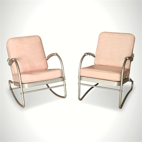 Bunting Co. Art Deco Aluminum Rocker & Chair Set — Pink Vinyl