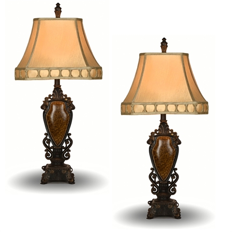 Ornate Bronze-Style Table Lamp With Shade