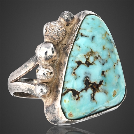 1970s Navajo Sterling Silver Ring with Natural Turquoise, Size 7