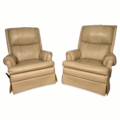 Vintage Flexsteel Leather Recliners – Rock ‘N Swivel Pair, Wood Handle