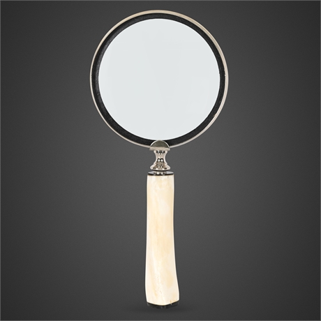 Polished Bone Handle Magnifying Glass, Silver-Tone Frame