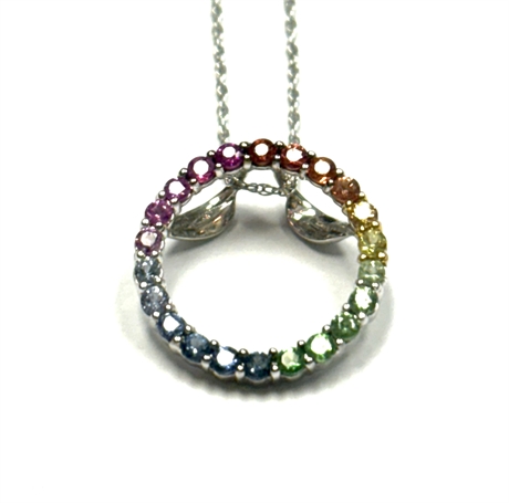 18K White Gold Rainbow Pendant and Necklace