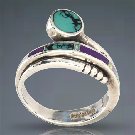 Contemporary Sterling Silver Multi-Stone Inlay Ring