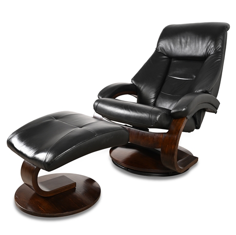Mac Motion Oslo Mandal Recliner™ & Ottoman — Black Leather, Walnut Base