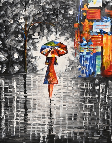 Leonid Afremov 'Rain Princess with Umbrella'