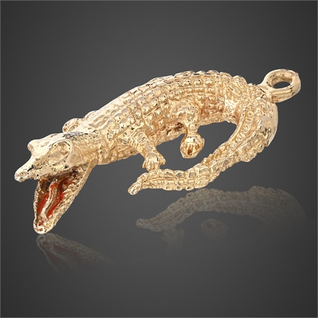 14K Solid Gold 3D Crocodile Pendant — 4.7g Estate