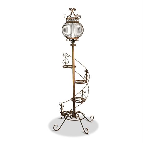 Wrought Iron Plant Stand with Bird Cage