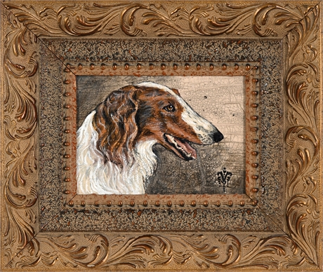 Victoria Simmons Borzoi Portrait, Oil on Board, Signed with Artist's Cipher