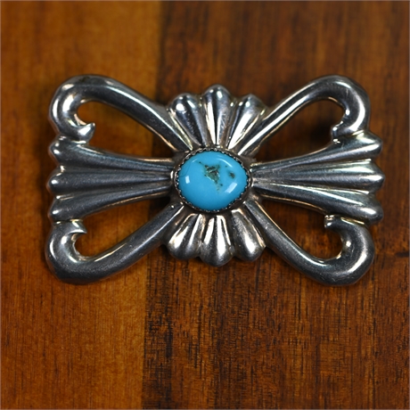 Navajo Sterling Silver & Turquoise Sandcast Brooch