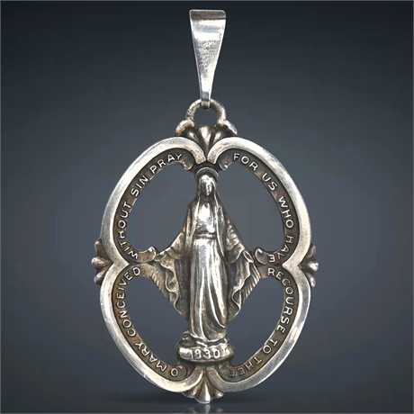 Sterling Silver Miraculous Mary Devotional Pendant