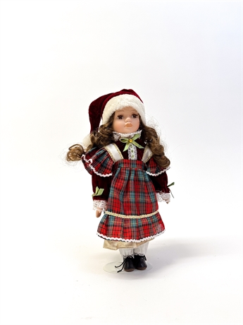 Porcelain Holiday Doll in Santa Hat