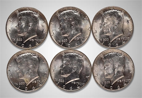 1964 (6) Kennedy Silver Half Dollars