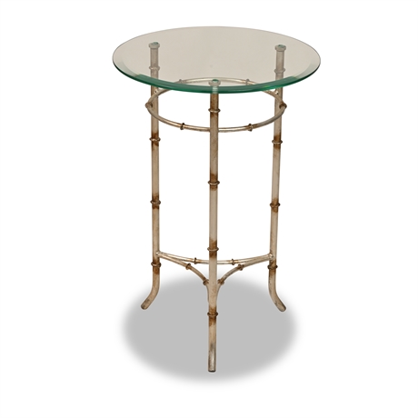 Bamboo Themed Iron and Glass Side Table