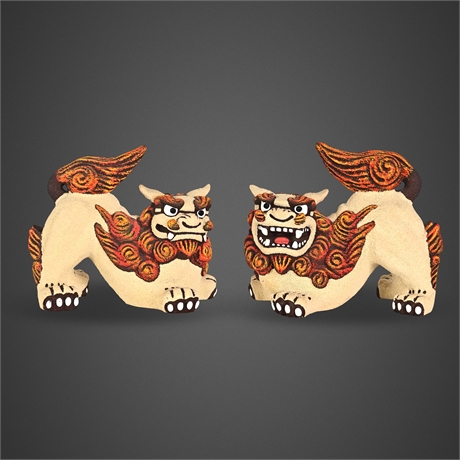 Okinawan Shisa Guardian Pair — Stone, Sand & Resin, Open/Closed Mouth​​​​​​​