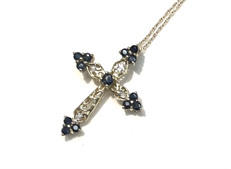 10K Gold Cross with Sapphires and Diamonds
