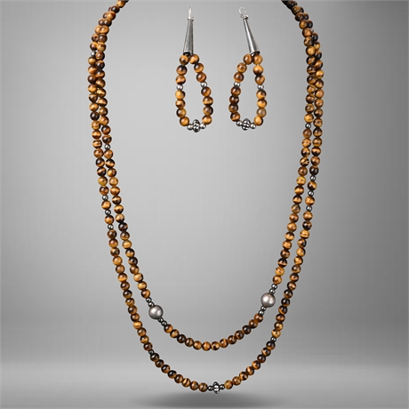 Double Strand Tigers Eye Necklace & Earring Set