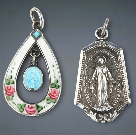 Sterling Silver Miraculous Medal Virgin Mary Pendants