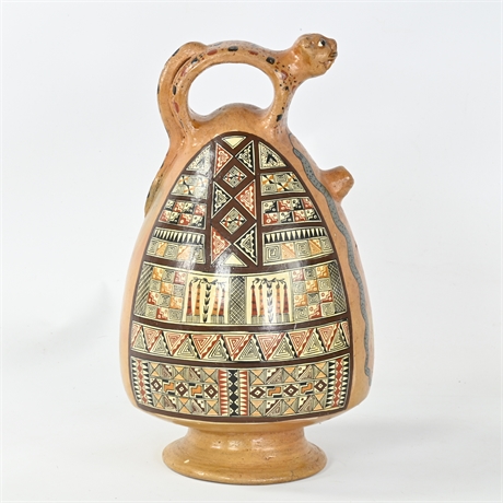 Peruvian Cuzco Ceramic Wild Cat Vessel