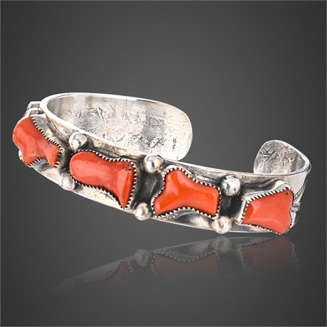 Vintage Navajo Sterling Silver & Natural Coral Cuff Bracelet — 38.26 g