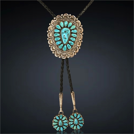 Navajo Turquoise & Sterling Bolo by Justin Wilson Sr.