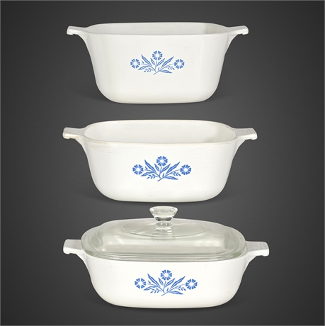 Corning Ware Cornflower Blue Casserole Dishes, Set of 3 with Lid
