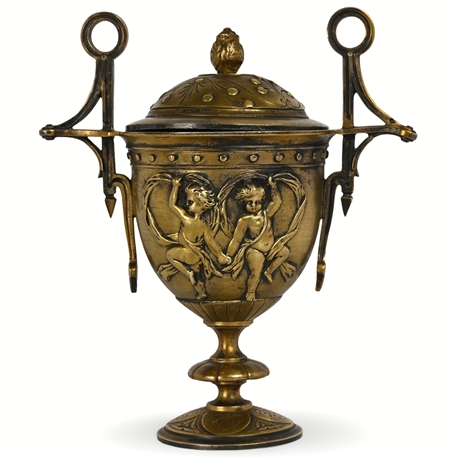 1890s Austrian Jugendstil Cast Brass Tobacco Jar with Cherub Reliefs