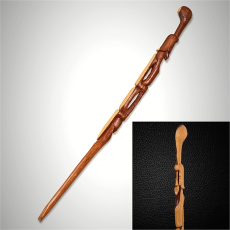 African Figural Carved Wood Walking Stick Cane 36.75”