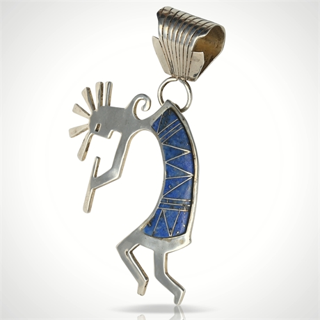 Sterling Silver & Lapis Kokopelli Pendant, Signed CDC, 22.9g, Removable Bale