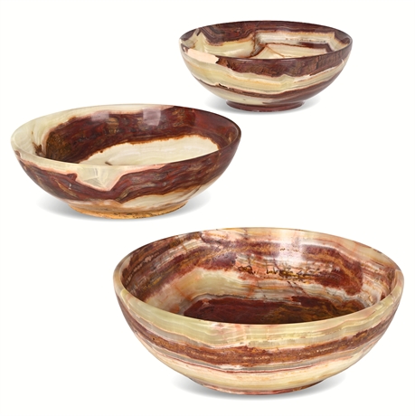 Trio of Banded Onyx Nesting Bowls — Organic Elegance, Pakistan