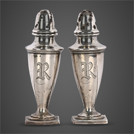 Reed & Barton Sterling Silver Salt & Pepper Shakers, Monogrammed "R," Pair
