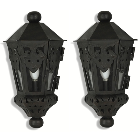 Pair of Spanish/Mexican Style Wrought Iron Outdoor Pocket Lights