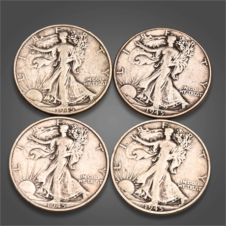(4) 1945 Walking Liberty Half Silver Dollars