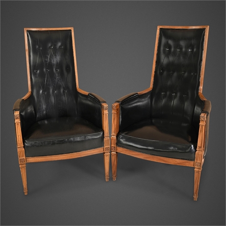 Mid-Century Modern Hollywood Regency High-Back Armchairs, Pair