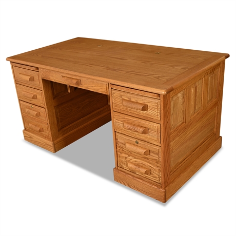Winners Only Solid Oak Executive Desk – 9 Drawers, Pull-Out Surfaces, Keys