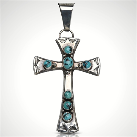 Albert Francisco Navajo Sandcast Turquoise & Sterling Silver Cross