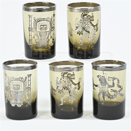 Vintage Silver Overlay Mexican Shot Glasses