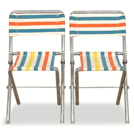 Pair Vintage Striped Camp Chairs