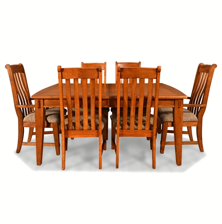 Mission-Style Oak Dining Table with Leaf & 6 Chairs