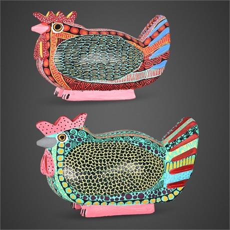 Roxana & Jesús Hernández Copal Mágico Alebrije Chickens — Hand-Painted, Signed