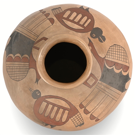 Vintage Polychrome Mexican Olla with Stylized Bird Motifs, Signed "DGV"