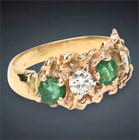 18K Emerald & Natural Diamond Brutalist Ring