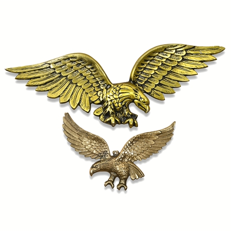 Pair of Brass-Tone Cast Metal Eagle Wall Plaques