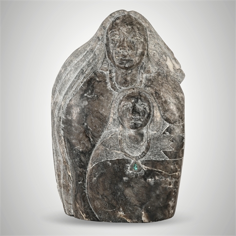 Arden Hosetosavit 1991 Black Alabaster Sculpture – Mother and Child