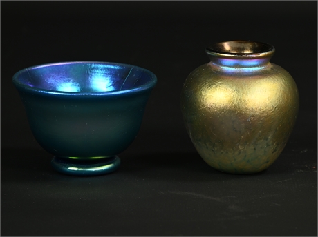 Pair Lustrous Art Glass Vases