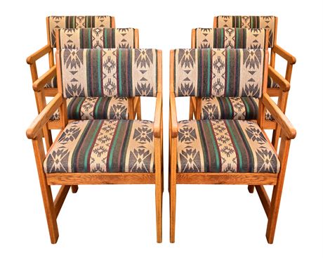 (6) Solid Oak Arm Chairs