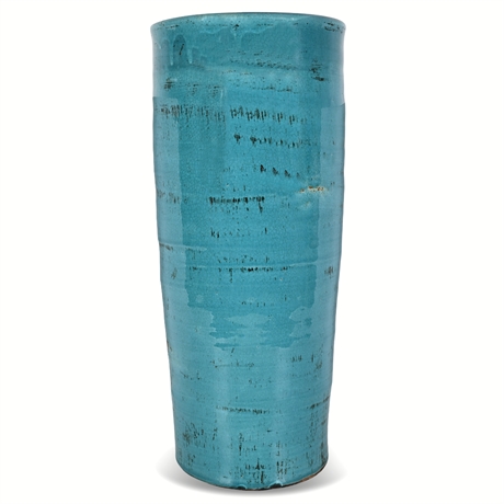 Turquoise Crackle-Glazed Stoneware Vase, 17½" Tall