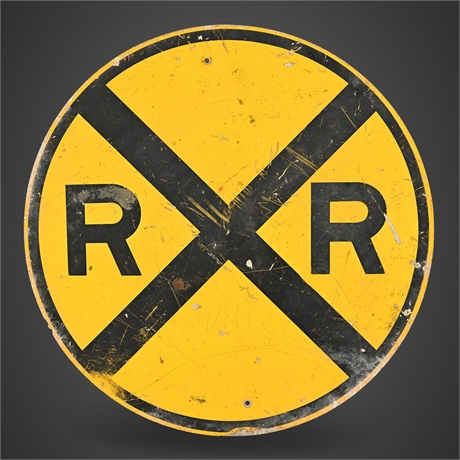 Vintage Aluminum Railroad Crossing Highway Sign, 36" Round