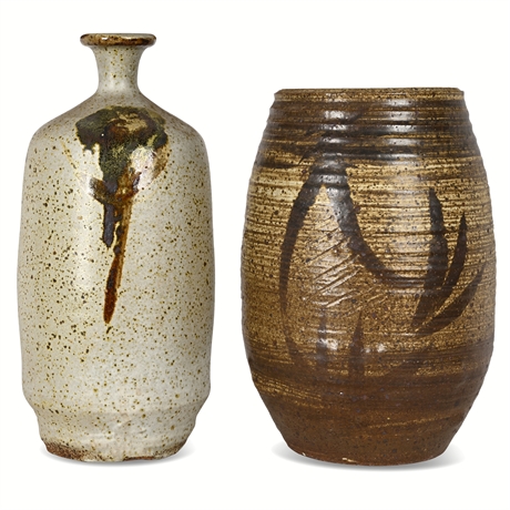Rustic Modern Studio Pottery – Bottle Vase & Brushwork Jar